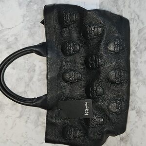 BNWT IO PELLE Black Skull Embossed Leather Shoulder Bag